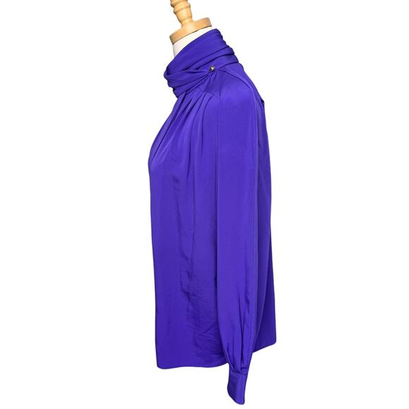 Vintage Foxcroft pleated mock neck royal purple secretary blouse size 10 medium - Picture 6 of 10